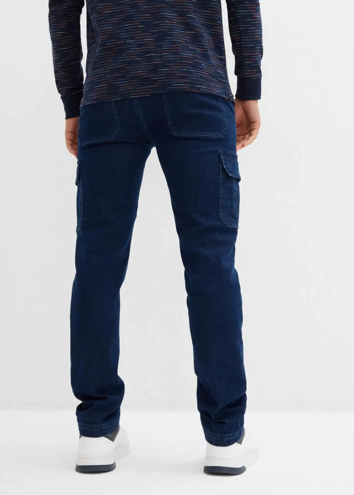 bonprix Jeans|Thermobekleidung|Thermo Regular Fit Cargo-Jeans mit Komfortbund und Flanellfutter, Straight blau denim