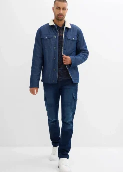 bonprix Jeans|Thermobekleidung|Thermo Regular Fit Cargo-Jeans mit Komfortbund und Flanellfutter, Straight blau denim