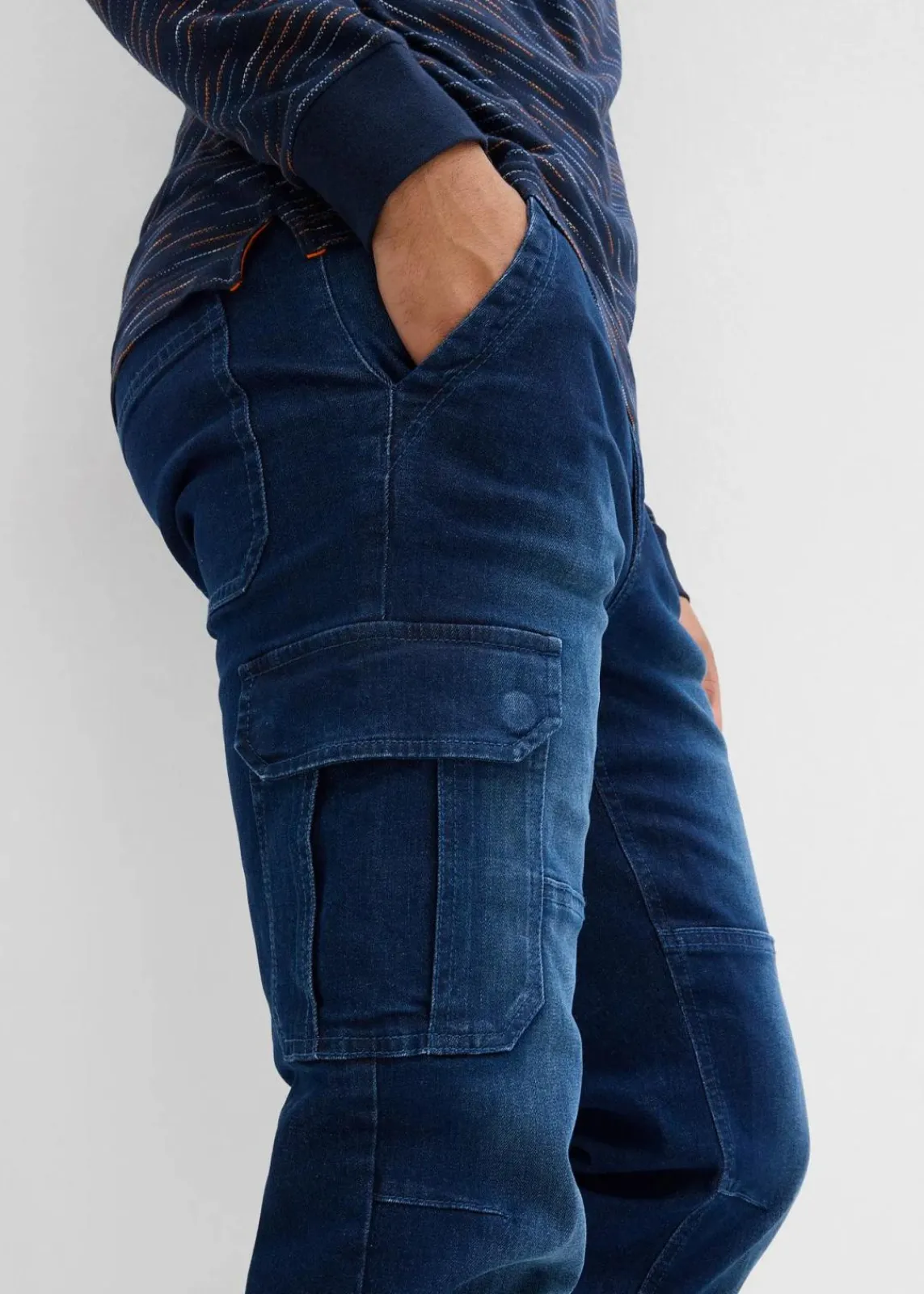 bonprix Jeans|Thermobekleidung|Thermo Regular Fit Cargo-Jeans mit Komfortbund und Flanellfutter, Straight blau denim