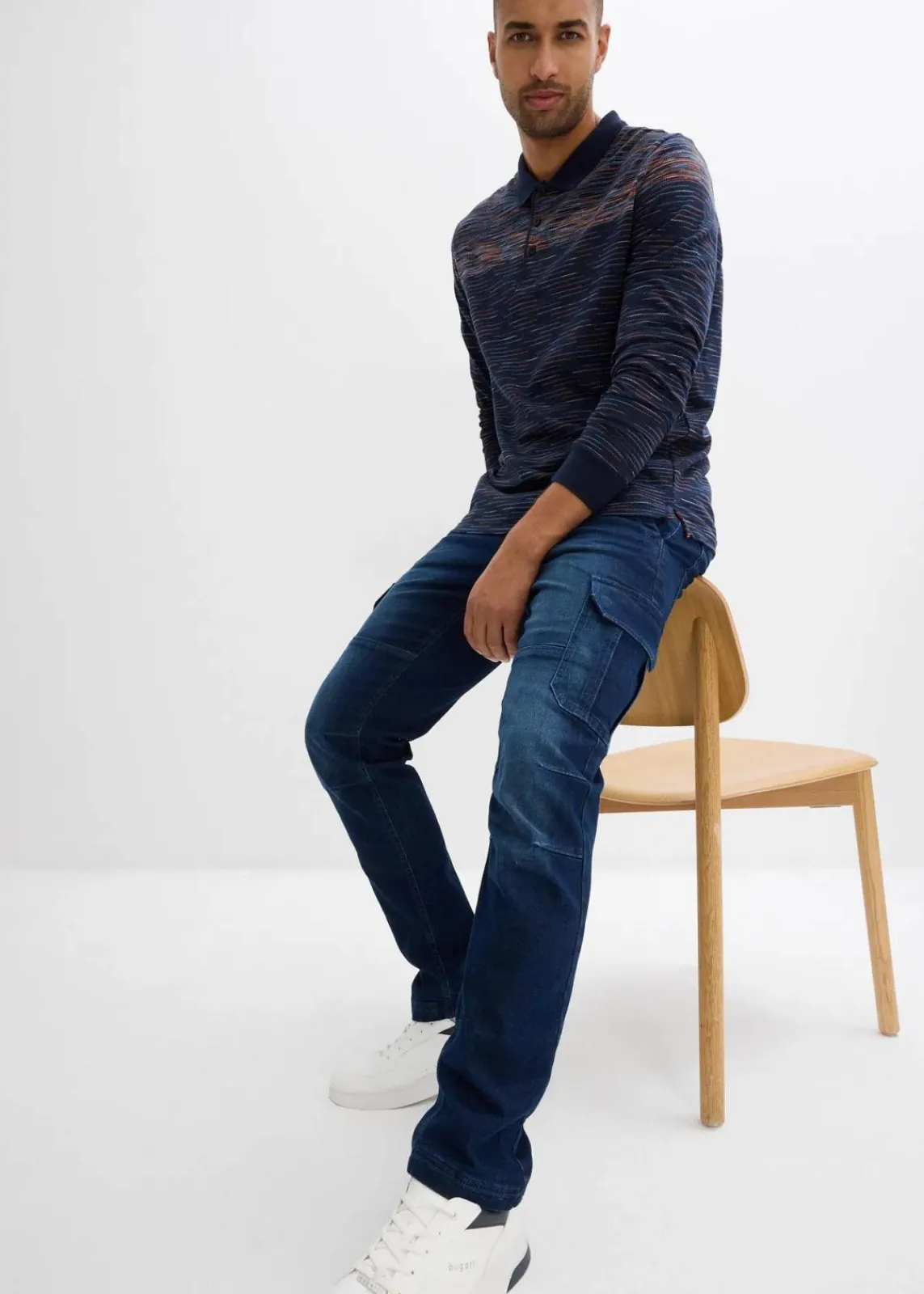 bonprix Jeans|Thermobekleidung|Thermo Regular Fit Cargo-Jeans mit Komfortbund und Flanellfutter, Straight blau denim