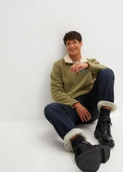 bonprix Große Größen|Outdoorbekleidung|Thermo Relaxed Fit Stretch-Jeans mit Komfortbund, Straight dunkelblau denim