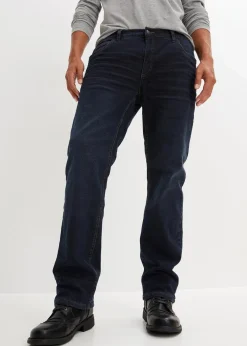 bonprix Jeans|Thermobekleidung|Thermo Relaxed Fit Stretch-Jeans mit Komfortbund, Straight dunkelblau denim