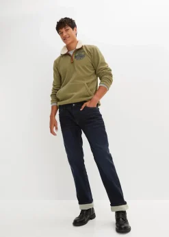 bonprix Jeans|Thermobekleidung|Thermo Relaxed Fit Stretch-Jeans mit Komfortbund, Straight dunkelblau denim
