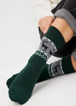 bonprix Pantoletten, Sandalen & Hausschuhe|Socken|Thermo Socken unisex (4er Pack) anthazit meliert + mattgrün + hellindigo