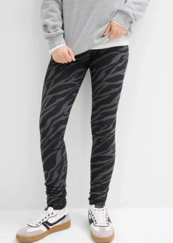 bonprix Mädchen 9-16 Jahre·Hosen & Leggings|Thermo-Leggings schiefergrau/dunkelgrau zebra bedruckt