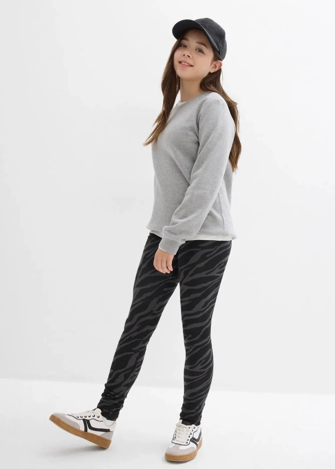 bonprix Mädchen 9-16 Jahre·Hosen & Leggings|Thermo-Leggings schiefergrau/dunkelgrau zebra bedruckt