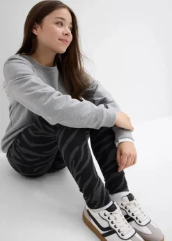 bonprix Mädchen 9-16 Jahre·Hosen & Leggings|Thermo-Leggings schiefergrau/dunkelgrau zebra bedruckt