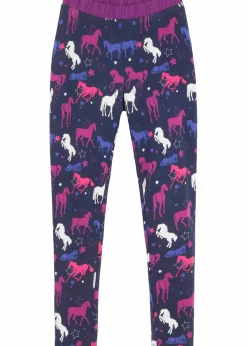 bonprix Mädchen 2-8 Jahre·Jeans & Hosen|Thermo-Leggings mit Pferdemotiv dunkelblau bedruckt