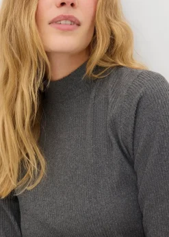 bonprix Shirts & Tops|Sportbekleidung|Thermoshirt mit Stehkragen grau meliert meliert