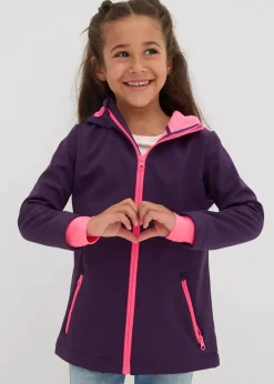 bonprix Mädchen 2-8 Jahre·Nachhaltigere Materialien|Mädchen 9-16 Jahre·Nachhaltigere Materialien|Thermo-Softshelljacke, wasserabweisend dunkellila/neonpink