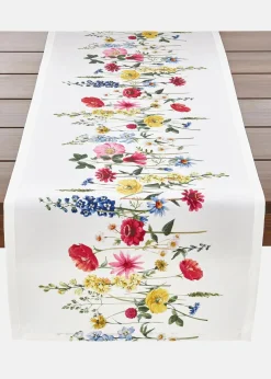 bonprix Geschirr & Servieren|Tischdecken|Tischläufer mit Blumen Druck wasserabweisend weiß/bunt