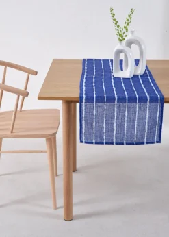 bonprix Geschirr & Servieren|Tischdecken|Tischläufer mit Leinenanteil dunkelblau/weiß