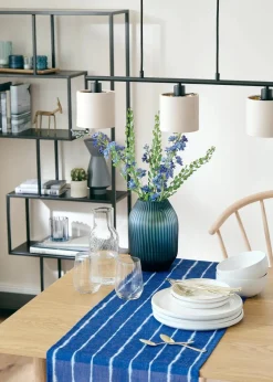 bonprix Geschirr & Servieren|Tischdecken|Tischläufer mit Leinenanteil dunkelblau/weiß