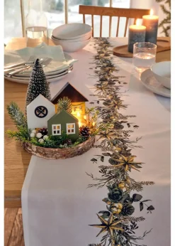 bonprix Geschirr & Servieren|Tischdecken|Tischläufer mit weihnachtlichem Druck weiß/grün
