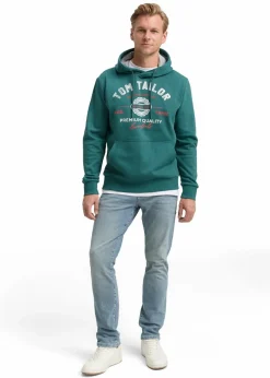Tom Tailor Große Größen|Marken|Hoodie dunkelgrün bedruckt