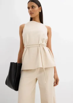 bonprix Shirts & Tops|Zweiteiler & Sets|Top aus Piqué kieselbeige