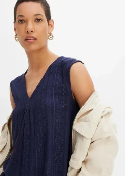 bonprix Shirts & Tops|Top mit Lochstickerei dunkelblau