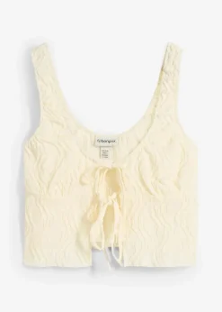 bonprix Shirts & Tops|Top mit Schnürung in Struktur Optik cremeweiß