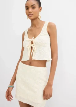 bonprix Shirts & Tops|Top mit Schnürung in Struktur Optik cremeweiß