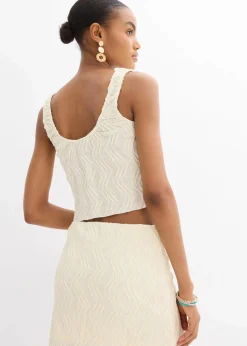 bonprix Shirts & Tops|Top mit Schnürung in Struktur Optik cremeweiß