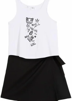 bonprix Mädchen 9-16 Jahre·Shorts|Mädchen 9-16 Jahre·Röcke|Top und Hosenrock (2tlg. Set) schwarz/weiß