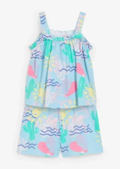 bonprix Mädchen 2-8 Jahre·Nachhaltigere Materialien|Mädchen 9-16 Jahre·Nachhaltigere Materialien|Top und kurze Hose (2-tlg.Set) aus reiner Bio-Baumwolle hellblau bedruckt