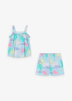 bonprix Mädchen 2-8 Jahre·Nachhaltigere Materialien|Mädchen 9-16 Jahre·Nachhaltigere Materialien|Top und kurze Hose (2-tlg.Set) aus reiner Bio-Baumwolle hellblau bedruckt