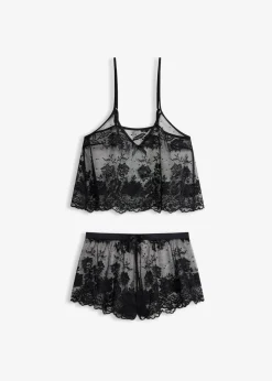 bonprix Wäsche·Corsagen & Negligés|Wäsche·Dessous|Top+Shorty (2-tlg.Set) schwarz