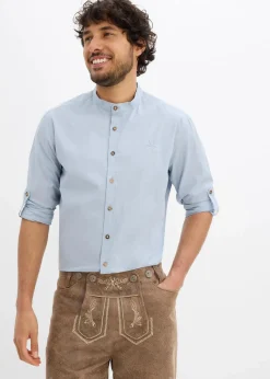 bonprix Große Größen|Hemden|Trachtenhemd mit Krempelärmel aus reiner Baumwolle softblau