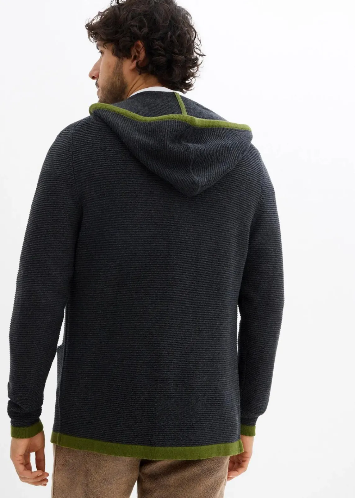 bonprix Trachtenmode|Pullover & Strickjacken|Trachten-Strickjacke mit Kapuze aus weichem Baumwollmix anthrazit meliert