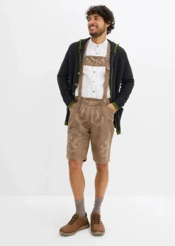 bonprix Trachtenmode|Pullover & Strickjacken|Trachten-Strickjacke mit Kapuze aus weichem Baumwollmix anthrazit meliert