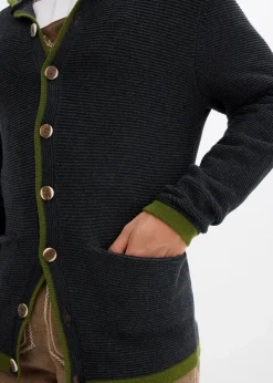 bonprix Trachtenmode|Pullover & Strickjacken|Trachten-Strickjacke mit Kapuze aus weichem Baumwollmix anthrazit meliert