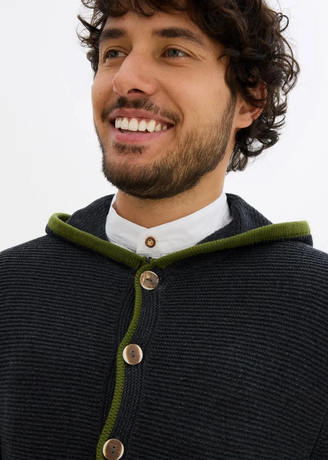 bonprix Trachtenmode|Pullover & Strickjacken|Trachten-Strickjacke mit Kapuze aus weichem Baumwollmix anthrazit meliert