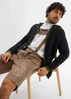 bonprix Trachtenmode|Pullover & Strickjacken|Trachten-Strickjacke mit Kapuze aus weichem Baumwollmix anthrazit meliert