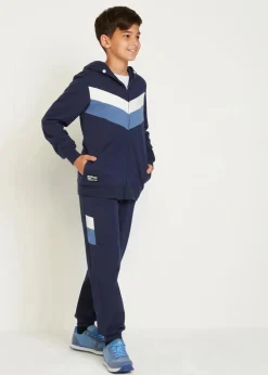 bonprix Jungen 9-16 Jahre·Shorts|Jungen 9-16 Jahre·Sweat & Strick|Trainingsanzug aus reiner Bio-Baumwolle (2-tlg. Set) dunkelblau/jeansblau/wollweiß