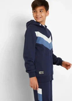 bonprix Jungen 9-16 Jahre·Shorts|Jungen 9-16 Jahre·Sweat & Strick|Trainingsanzug aus reiner Bio-Baumwolle (2-tlg. Set) dunkelblau/jeansblau/wollweiß
