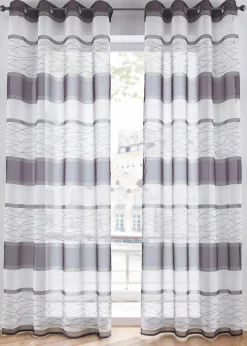 bonprix Gardinen|Transparente Gardine mit Querstreifen Druck (1er Pack) grau