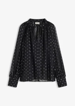 bonprix Bekleidung·Jacken & Mäntel|Blusen & Tuniken|Transparente Schlupfbluse schwarz/silber