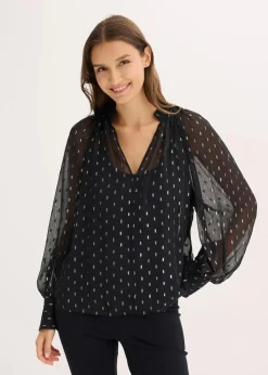 bonprix Bekleidung·Jacken & Mäntel|Blusen & Tuniken|Transparente Schlupfbluse schwarz/silber