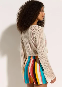 Transparente Strand Ajour-Strickjacke|bonprix Sale