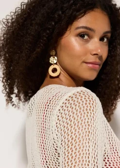 Transparente Strand Ajour-Strickjacke|bonprix Sale