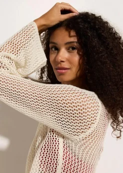 Transparente Strand Ajour-Strickjacke|bonprix Sale