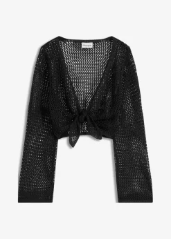 bonprix Strandmode|Bademode·Strandmode|Transparente Strand Ajour-Strickjacke schwarz