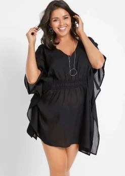 bonprix Strandmode|Bademode·Strandmode|Transparente Strandtunika mit V-Ausschnitt schwarz