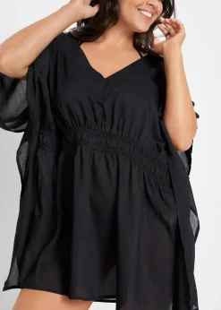 bonprix Strandmode|Bademode·Strandmode|Transparente Strandtunika mit V-Ausschnitt schwarz