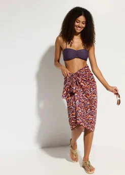 bonprix Strandmode|Nachhaltigere Materialien|Transparenter Pareo lila/hellbraun leo bedruckt