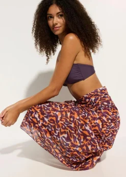 bonprix Strandmode|Nachhaltigere Materialien|Transparenter Pareo lila/hellbraun leo bedruckt
