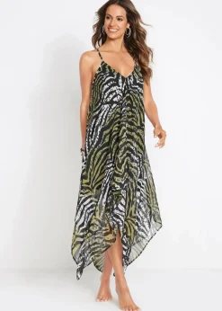 bonprix Strandmode|Bademode·Strandmode|Transparentes Strand Maxikleid aus leichtem Chiffon zebra olivgrün