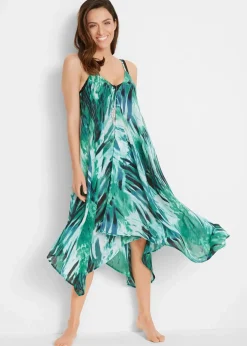 bonprix Strandmode|Bademode·Strandmode|Transparentes Strand Maxikleid aus leichtem Chiffon grün/türkis graphisch