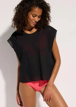 bonprix Strandmode|Bademode·Strandmode|Transparentes Strandhirt mit Kapuze schwarz